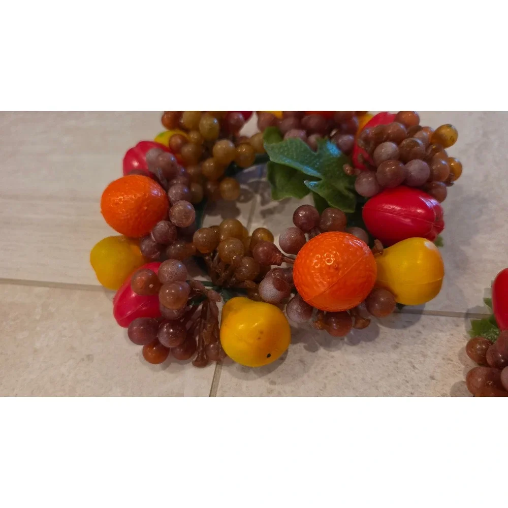 VTG 1970's Faux Fruit Candle Rings Set 2 Grapes Lemons Oranges Decor Cottagecore